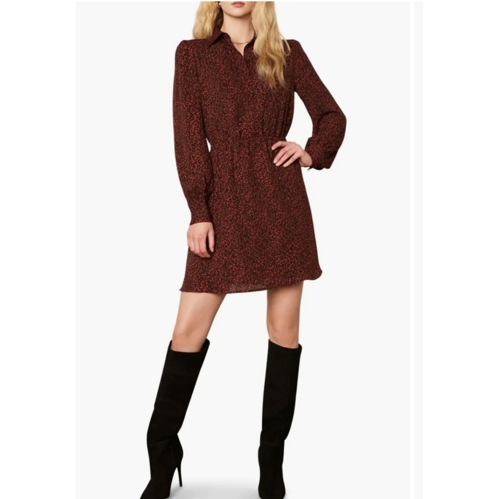 Cupcakes And Cashmere Sheryl Leopard Print Long Sleeve Minidress Sz M